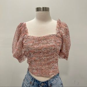 Puff Sleeved Mesh Top